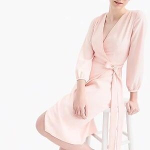 J. Crew NWT Wrap Dress in 365 Crepe 2 blush pink pastel 3/4 sleeve midi belted‎